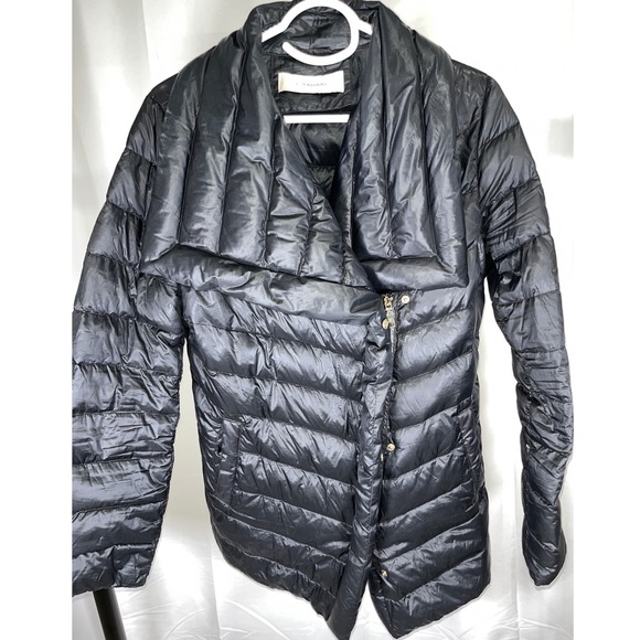 Tahari Jackets & Blazers - Tahari Black Down Puffer Jacket Shawl Collar Asymmetrical Zip Quilted Coat S